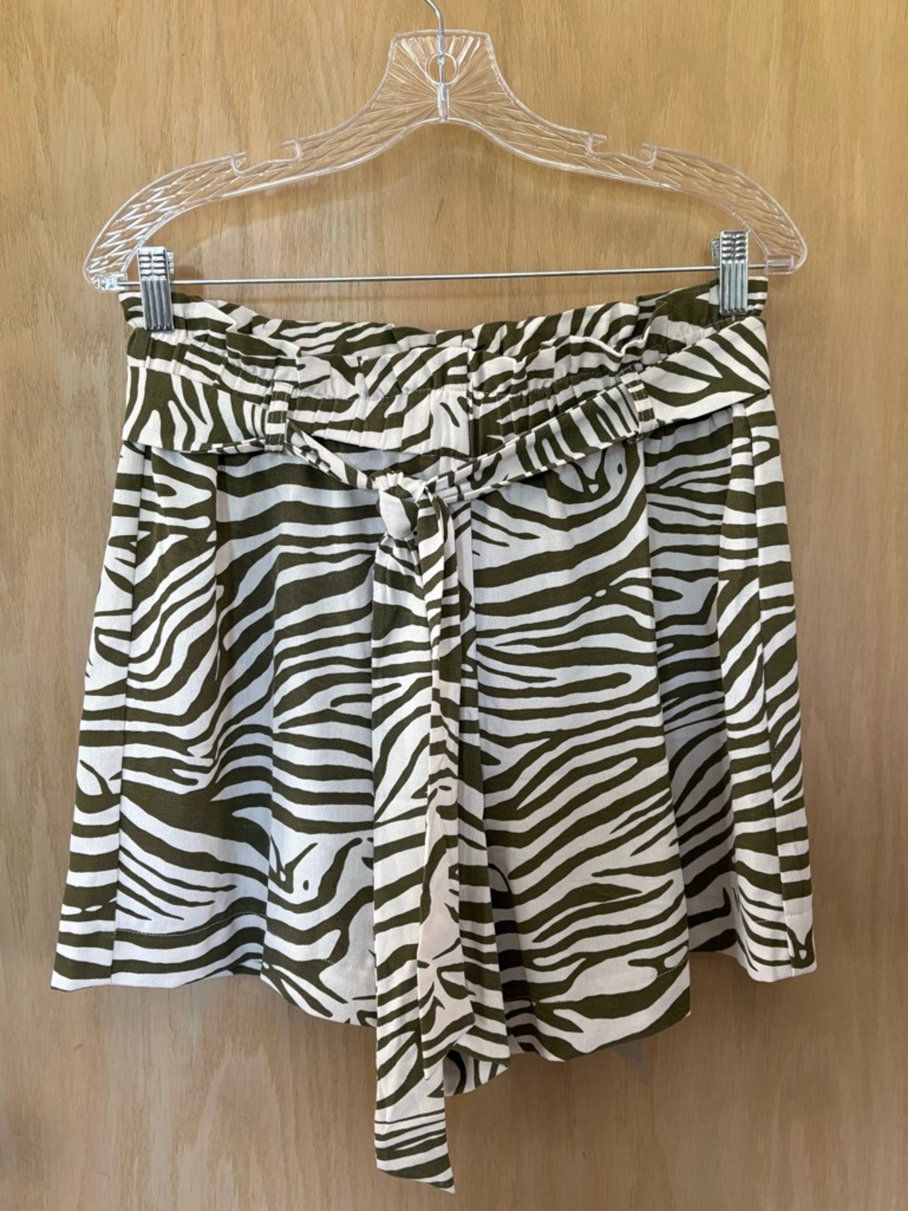 Rachel Zoe Olive and White Zebra-Print High-Waist Paperbag Shorts